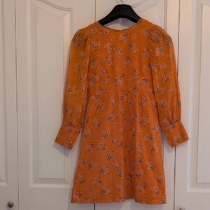 Charming Orange Floral Kids Dress